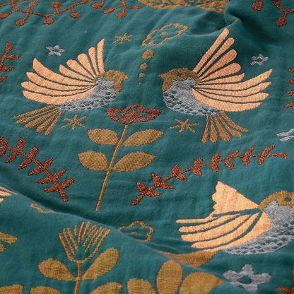 Couverture réversible en coton à motifs d'oiseaux | Plaid scandinave douillet pour la maison