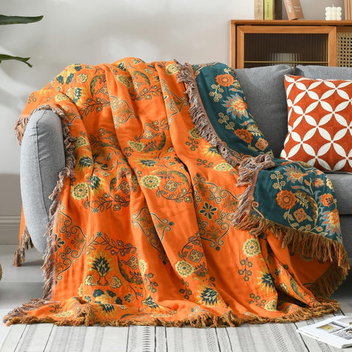 Cozy Marigold Reversible Throw Blanket for Home Decor & Warmth