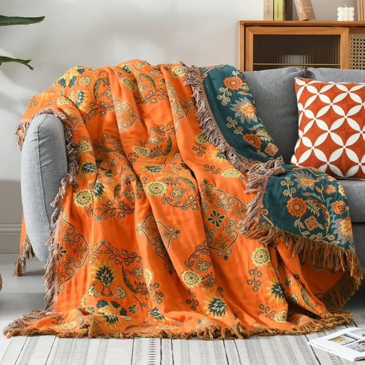 Cozy Marigold Reversible Throw Blanket for Home Decor & Warmth