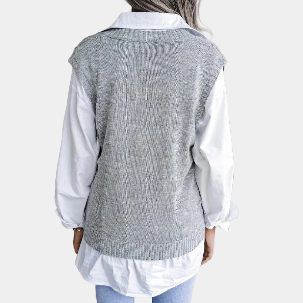 Dames Kabelgebreide V-hals Vest | Des laagjes en voudige et un style de vie 