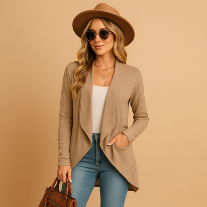 Lange Gebreide Cardigan voor Vrouwen – Elegant en Veelzijdig Laag
