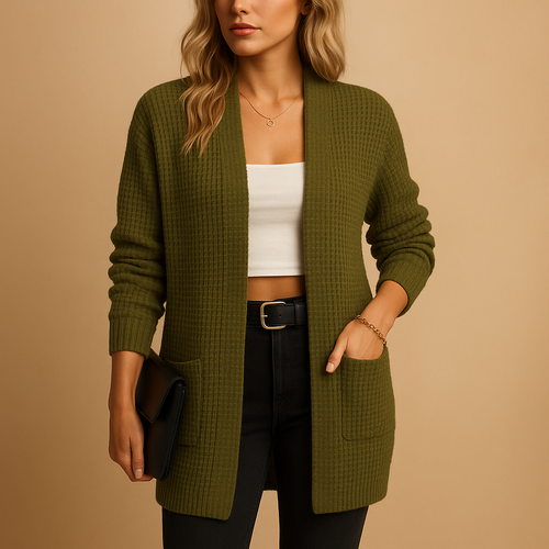 Damen langer V-Ausschnitt Cardigan mit Taschen – Müheloser Stil und Komfort