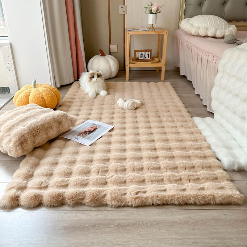Grand tapis en fausse peau de mouton pour salon - Décoration intérieure douce et moelleuse