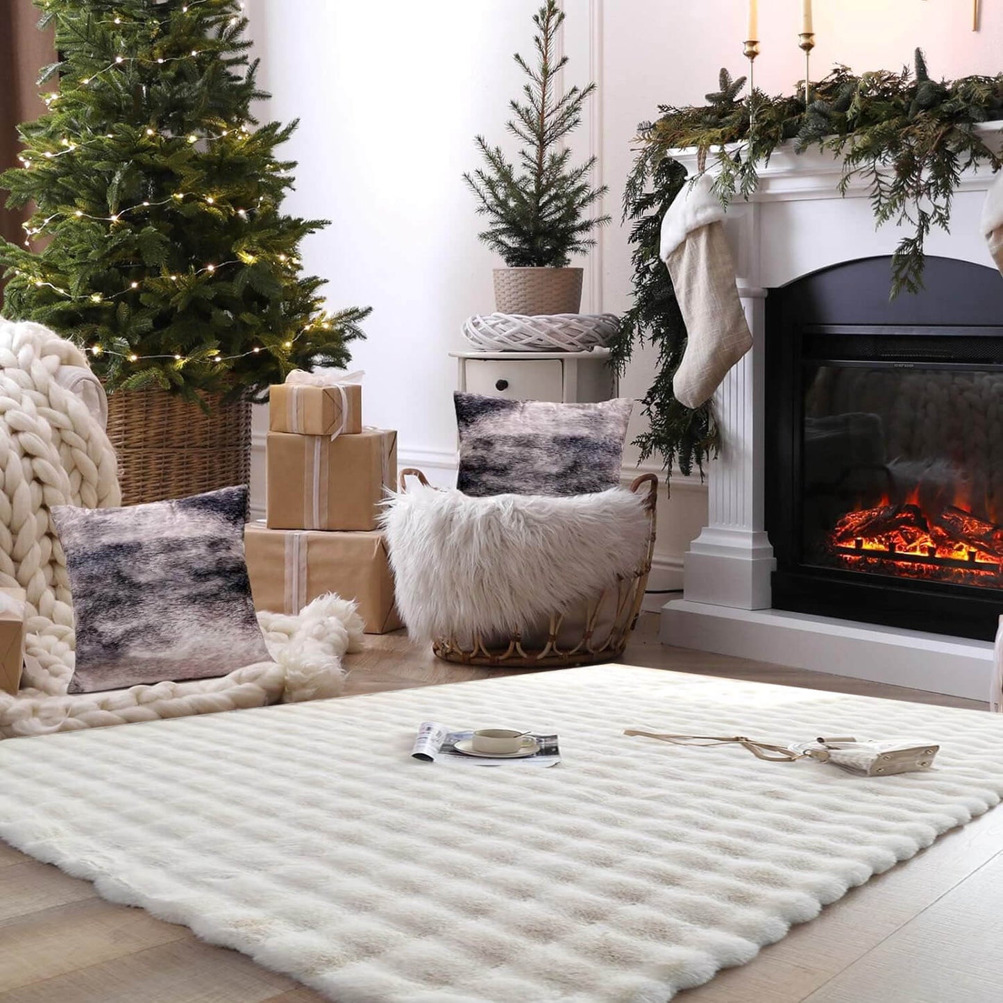 Grand tapis en fausse peau de mouton pour salon - Décoration intérieure douce et moelleuse