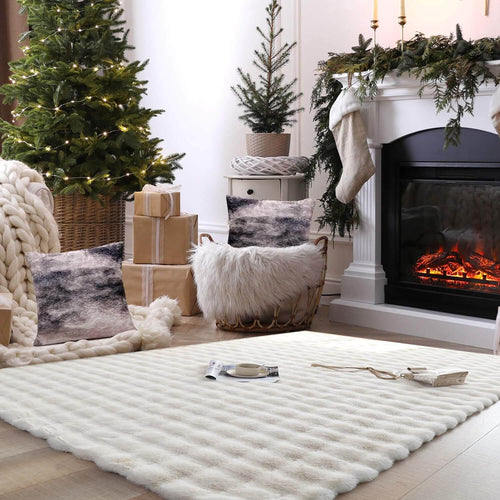 Grand tapis en fausse peau de mouton pour salon - Décoration intérieure douce et moelleuse