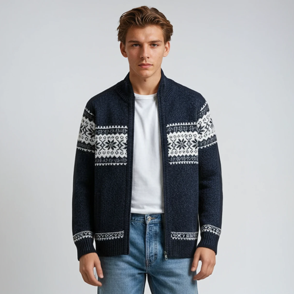 Strickjacke | Hiver | Schneeflocke | Strickjacke zippé | Homme Strickwaren