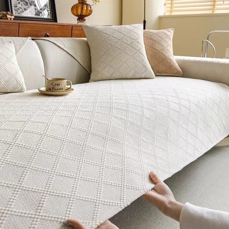 Housse de canapé antidérapante en lin pour canapé d'angle - Housse adaptée aux animaux de compagnie