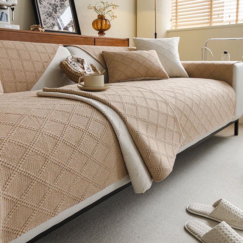 Housse de canapé antidérapante en lin pour canapé d'angle - Housse adaptée aux animaux de compagnie