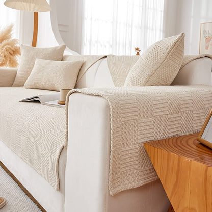 Housse de canapé antidérapante en lin pour canapé d'angle - Housse adaptée aux animaux de compagnie