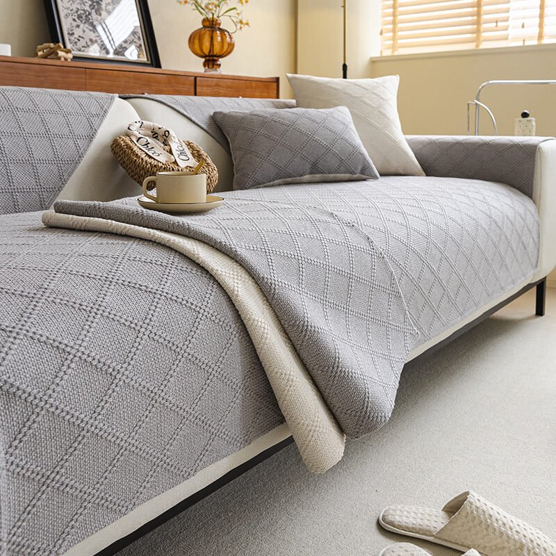 Housse de canapé antidérapante en lin pour canapé d'angle - Housse adaptée aux animaux de compagnie