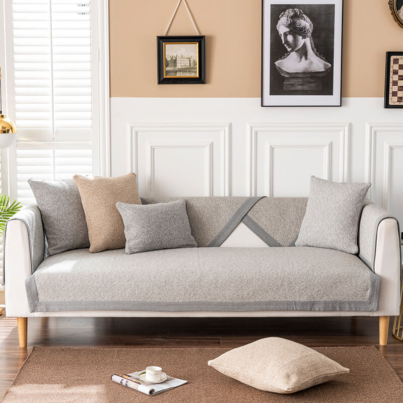 Housse de canapé antidérapante en lin pour canapé d'angle - Housse adaptée aux animaux de compagnie