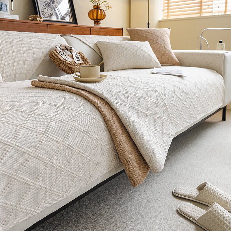 Housse de canapé antidérapante en lin pour canapé d'angle - Housse adaptée aux animaux de compagnie