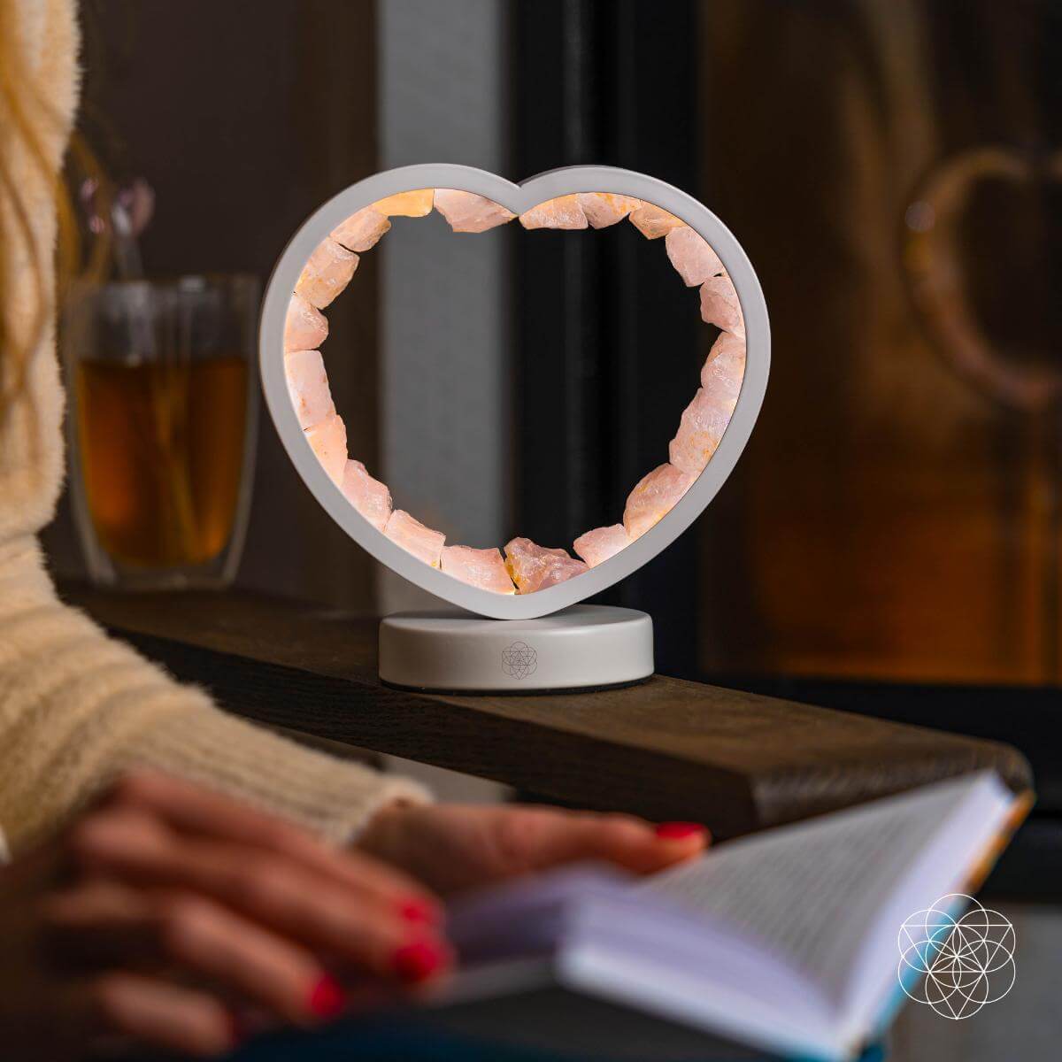 Lampe de nuit en forme de cœur en quartz rose - Aimant d'amour en cristal de guérison pour la décoration intérieure