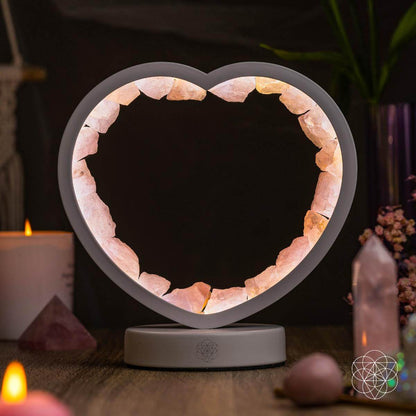 Lampe de nuit en forme de cœur en quartz rose - Aimant d'amour en cristal de guérison pour la décoration intérieure