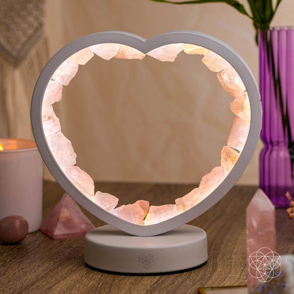 Lampe de nuit en forme de cœur en quartz rose - Aimant d'amour en cristal de guérison pour la décoration intérieure
