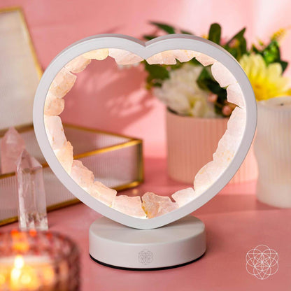 Lampe de nuit en forme de cœur en quartz rose - Aimant d'amour en cristal de guérison pour la décoration intérieure