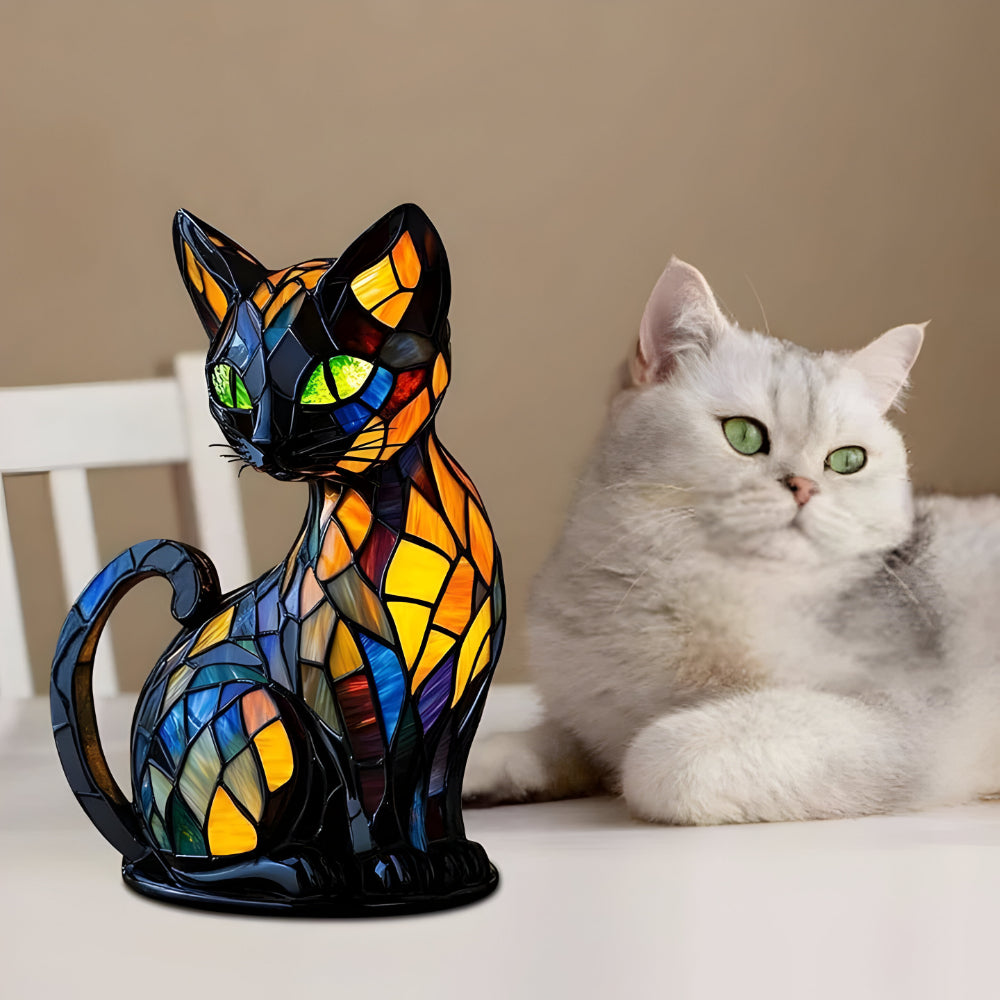 Handgefertigte Katzenlampe Farbwechsel Tischleuchte aus Glas