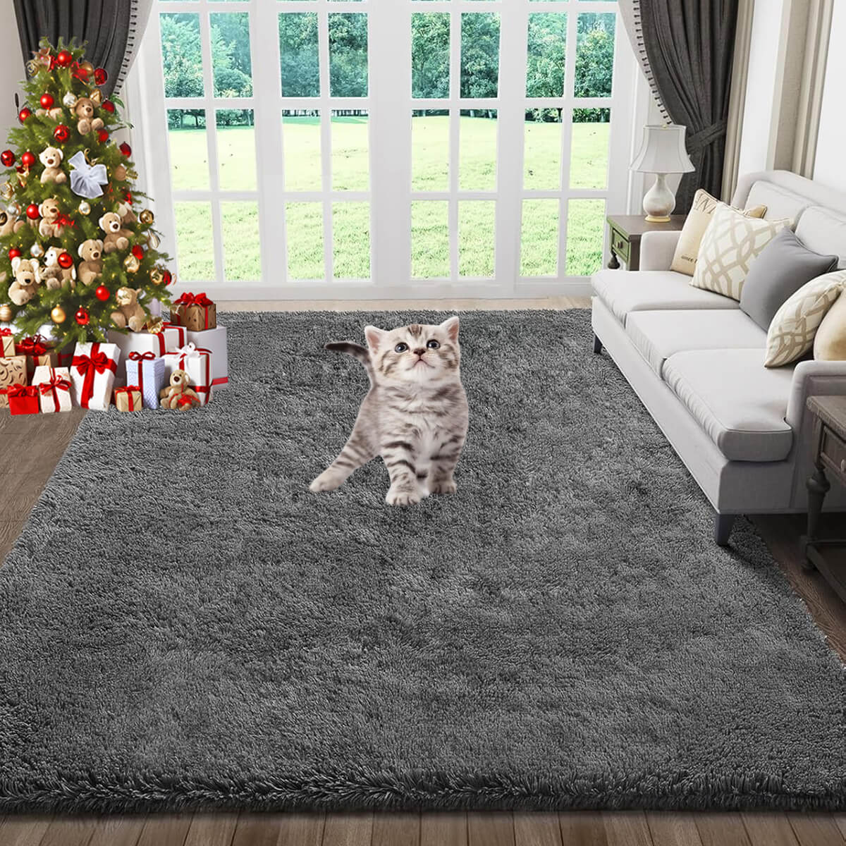 Tapis doux et moelleux à poils longs, lavable en machine pour la chambre à coucher