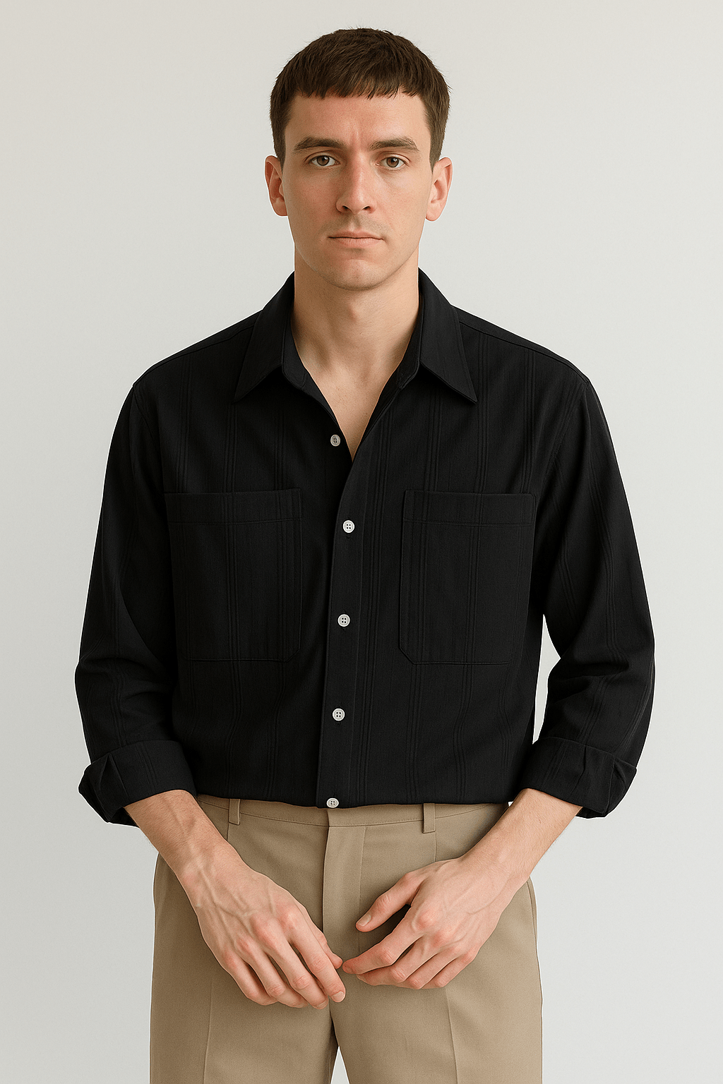 Heren Gestreepte Lange Mouwen Chemise | Coupe décontractée