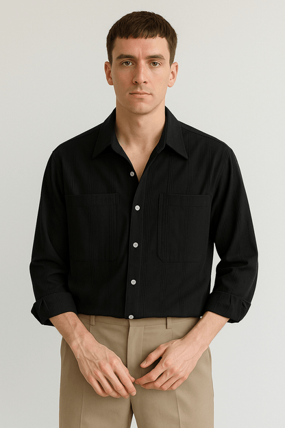 Heren Gestreepte Lange Mouwen Chemise | Coupe décontractée