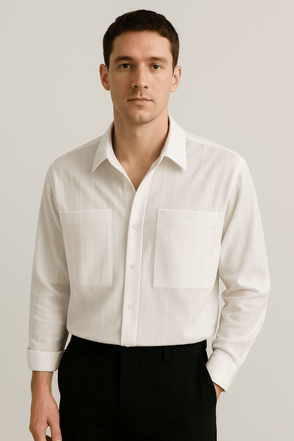 Heren Gestreepte Lange Mouwen Chemise | Coupe décontractée