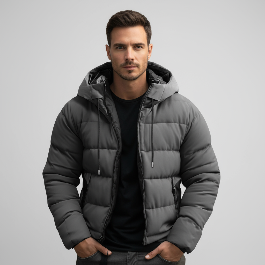 Herren Kapuzen-Pufferjacke – Manteau d'hiver plus chaud avec polaire isolante