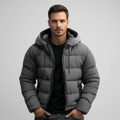 Herren Kapuzen-Pufferjacke – Manteau d'hiver plus chaud avec polaire isolante