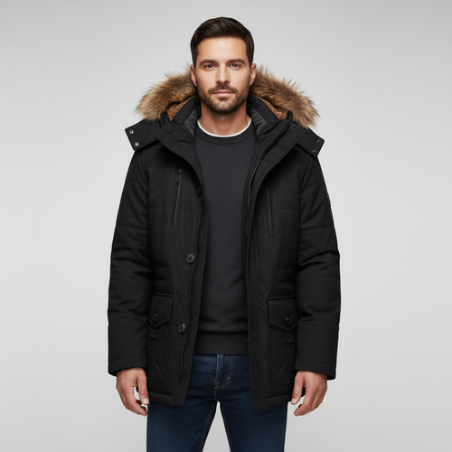 Parka d'hiver pour hommes avec fourrure - Style chaud, à bretelles et sans manches