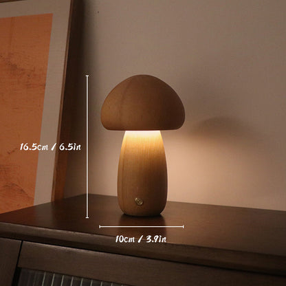 Lampe de table LED en bois en forme de champignon, rechargeable et tactile, pour la maison
