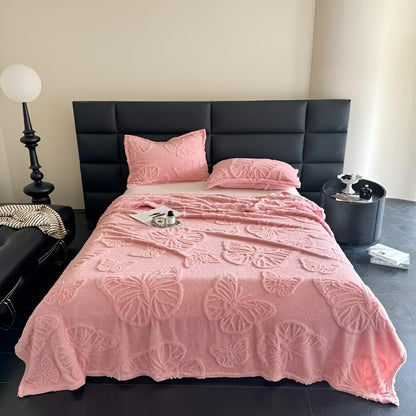 Plaid en flanelle jacquard douce à papillons pour une décoration intérieure chaleureuse