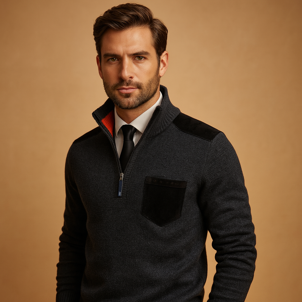 Hommes Half Zip Trui met Kraag et Borstzak – Warm et Veelzijdig