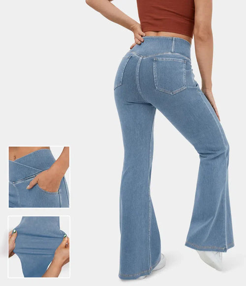 ElsaShape Jeans haute taille avec bande croisée - Look naturel 