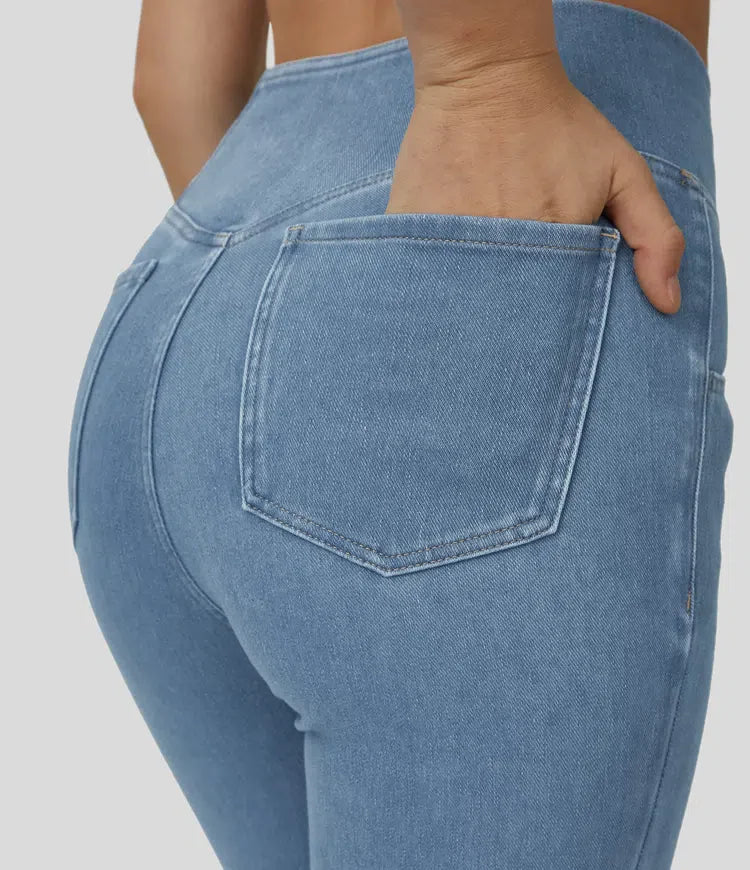 ElsaShape Jeans haute taille avec bande croisée - Look naturel 