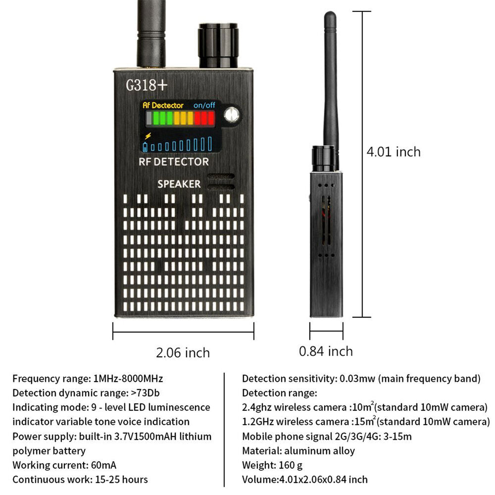 Spionagesignal-Wanzendetektor, HF-Detektor, versteckte Kamera, Laserlinse, GSM-GPS-Gerätefinder