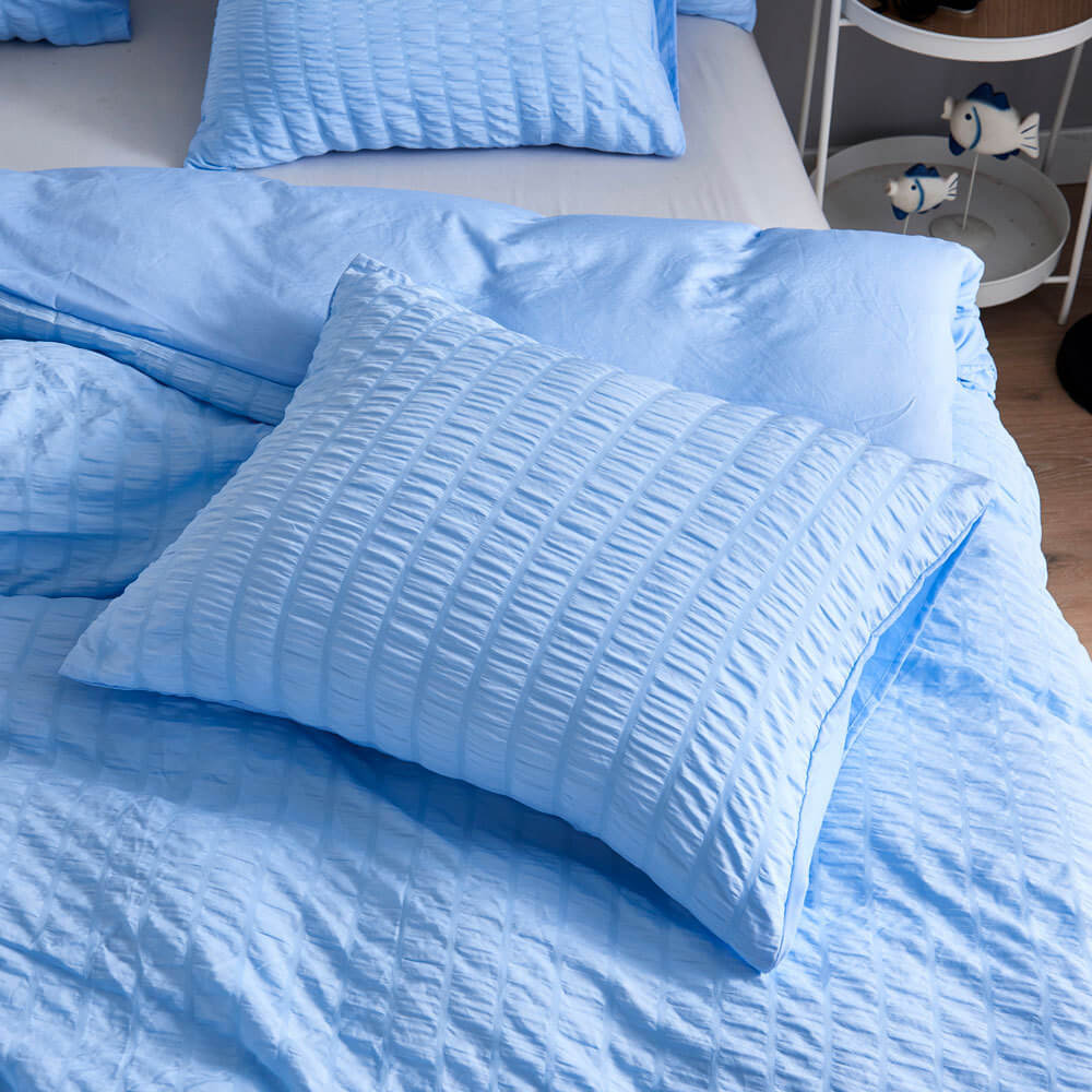 Parure de lit en coton seersucker doux - Gris - Tailles : Grand, Queen, King