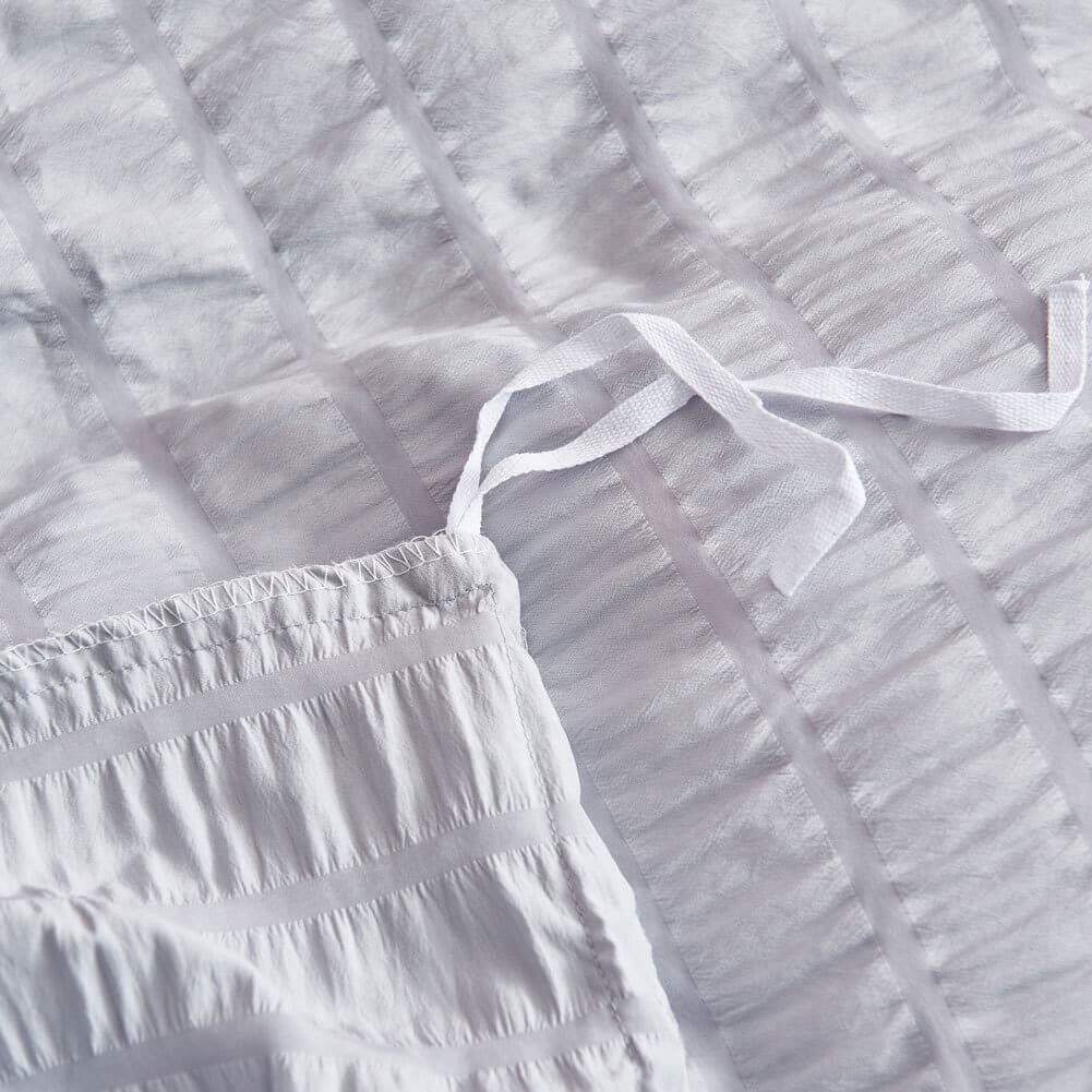 Parure de lit en coton seersucker doux - Gris - Tailles : Grand, Queen, King