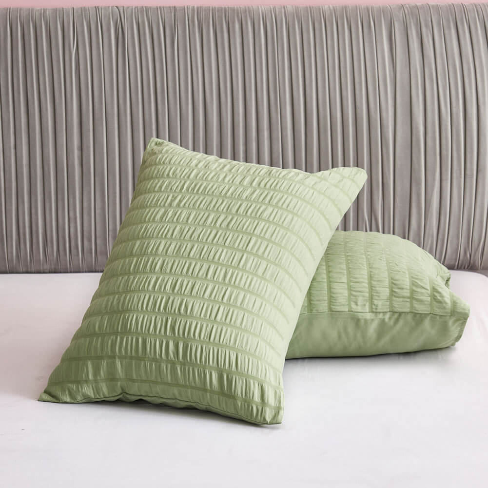 Parure de lit en coton seersucker doux - Gris - Tailles : Grand, Queen, King