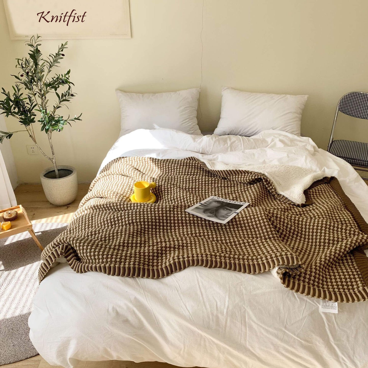 Couverture en laine sherpa à grosse maille douce pour une décoration intérieure confortable