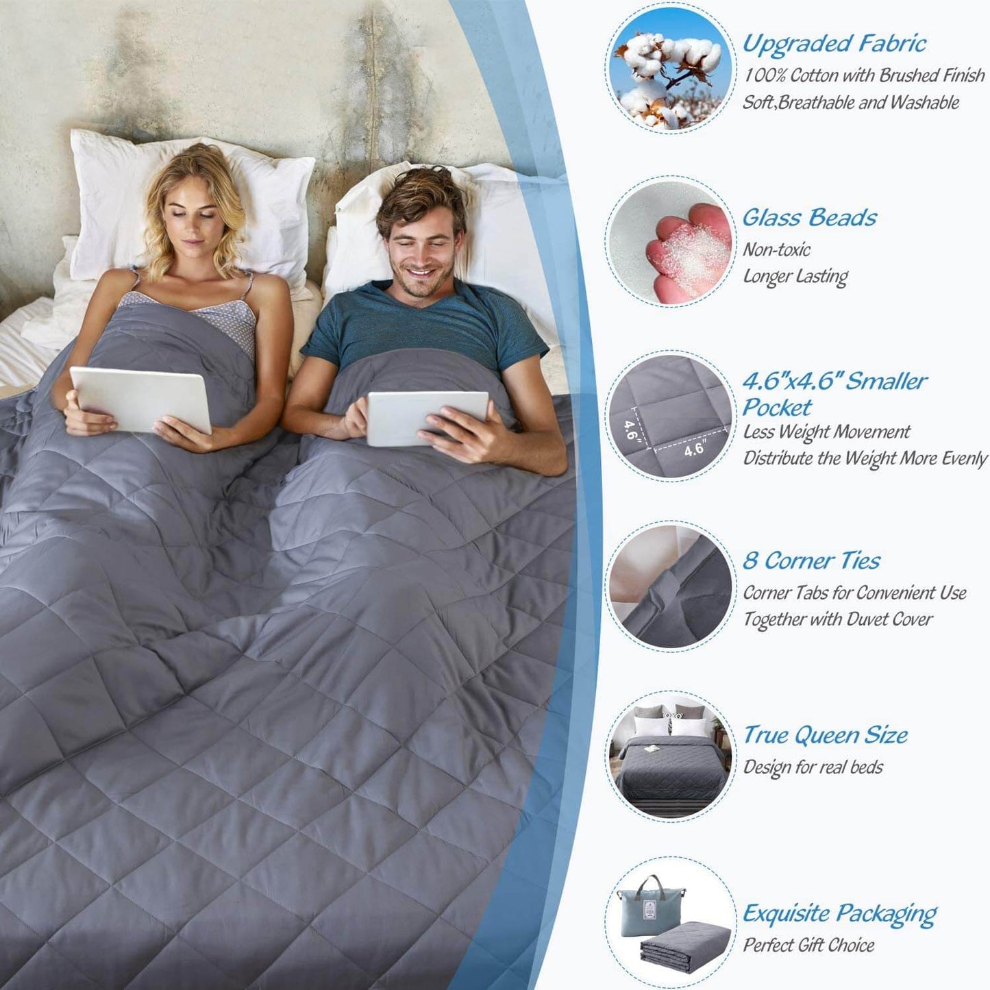 Couverture lestée gris foncé avec du coton doux et des billes de verre pour un sommeil réparateur