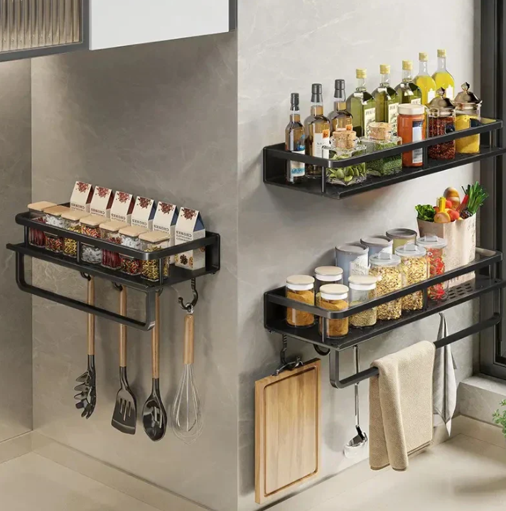 Compact Kitchen Wall Organizer with Towel Holder - Space-Saving Shelf