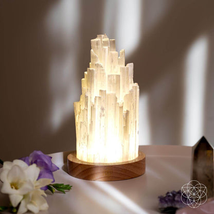 Lampe de nuit en sélénite - 900 g de cristal aux vertus curatives pour la décoration et le bien-être de votre maison.