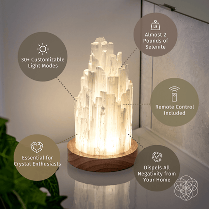 Lampe de nuit en sélénite - 900 g de cristal aux vertus curatives pour la décoration et le bien-être de votre maison.