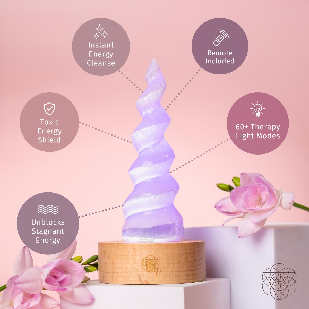 Lampe de nuit en sélénite à flamme - Lumière cristalline de guérison pour la décoration intérieure et la méditation