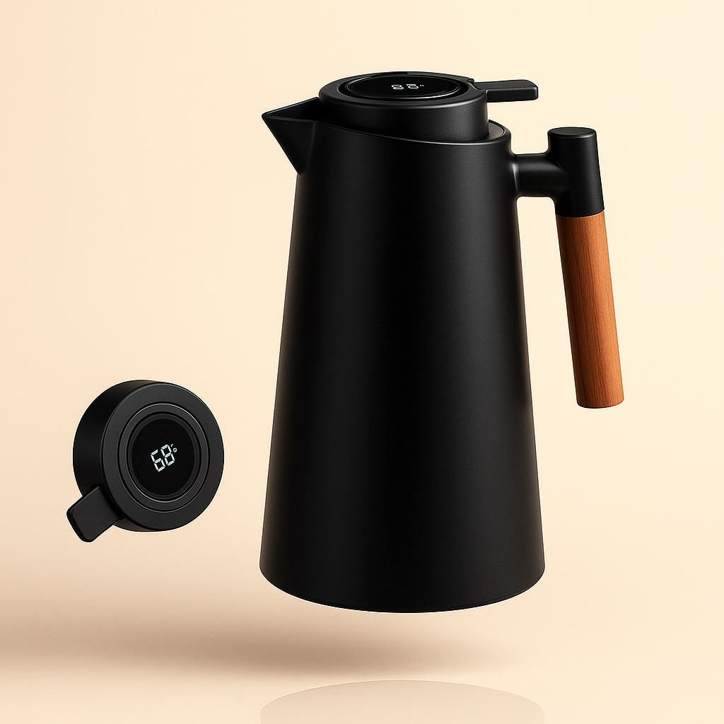 Thermokanne mit Temperaturanzeige | Isolierkanne 1 Liter für Kaffee & Tee | Heatina