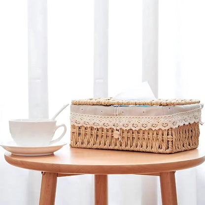 Stylish Braided Woven Tissue Box Holder for Home Decor