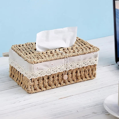 Stylish Braided Woven Tissue Box Holder for Home Decor