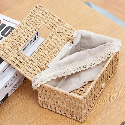Stylish Braided Woven Tissue Box Holder for Home Decor