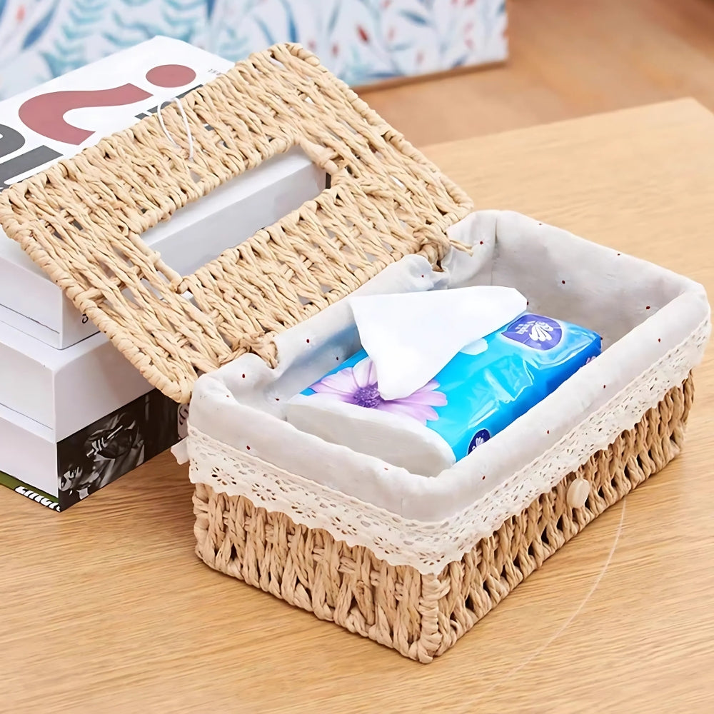Stylish Braided Woven Tissue Box Holder for Home Decor