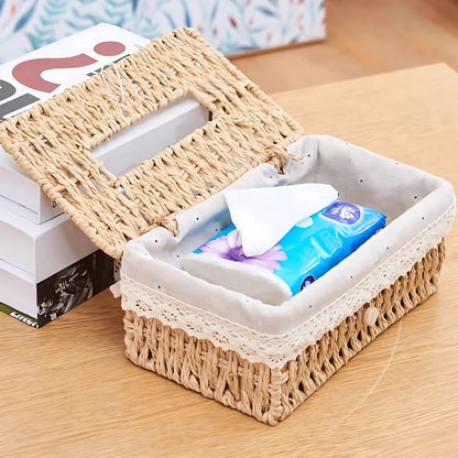 Stylish Braided Woven Tissue Box Holder for Home Decor