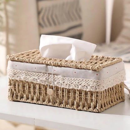 Stylish Braided Woven Tissue Box Holder for Home Decor